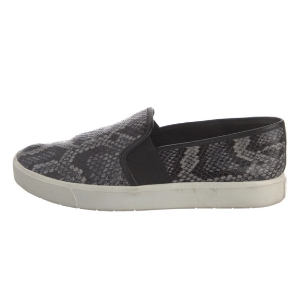 Vince Leather Black Gray Animal/Snake Print Chunky Platform Slip On Sneakers 8.5 - Picture 3 of 15